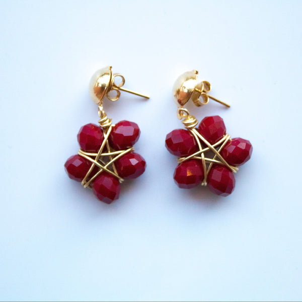 Aretes Jina Cristales Rojo Vino / Red Wine Crystals Jina Earrings