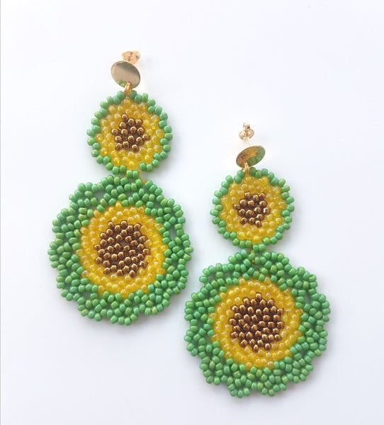 Aretes  Duma Verde, Amarillo y Bronce /  Green, Yewllow and Bronze